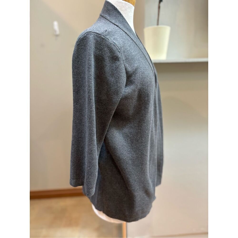 Spring & Mercer L charcoal open front cotton blend 3/4 sleeve hip length cardiga - Picture 3 of 5